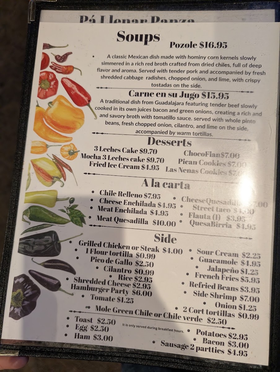 Chiles y Milagros menu board