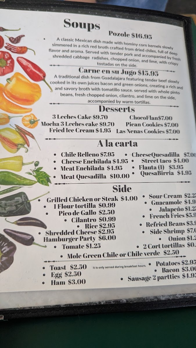 Chiles y Milagros menu board