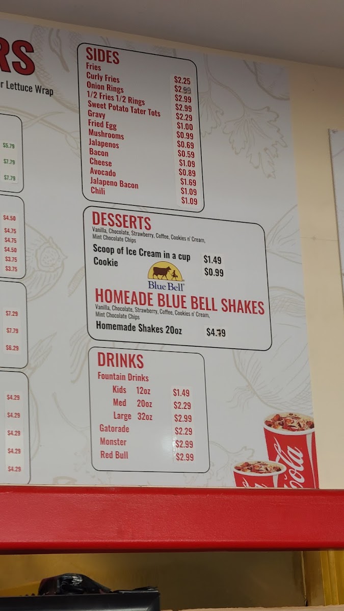 Ricky's Burgers menu board