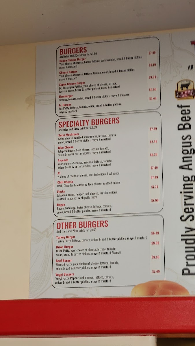 Ricky's Burgers menu board