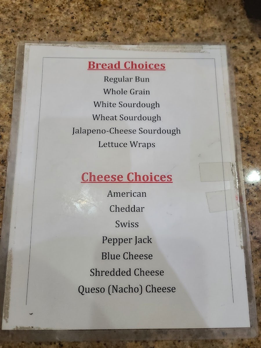 Ricky's Burgers menu board