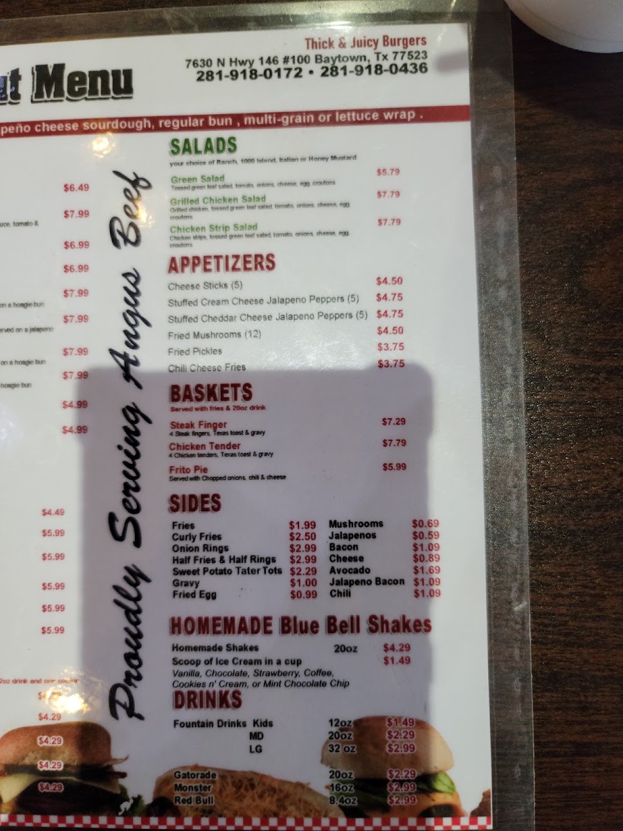Ricky's Burgers menu board