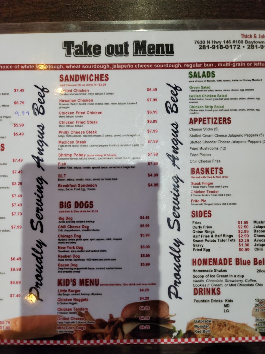 Ricky's Burgers menu board