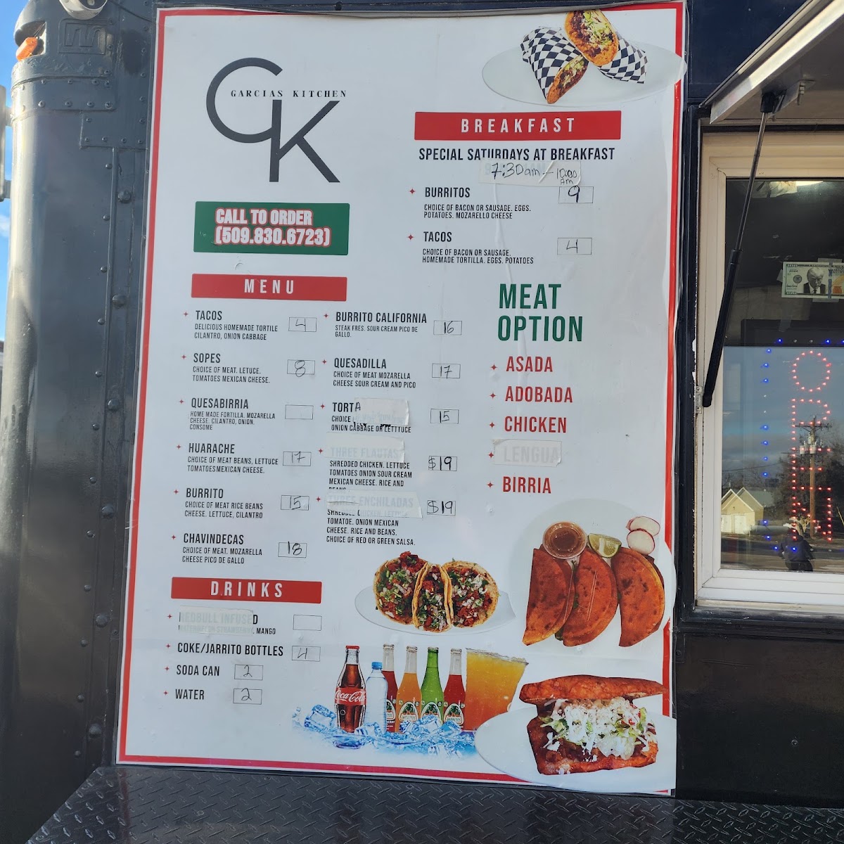 Garcia's Kitchen menu board