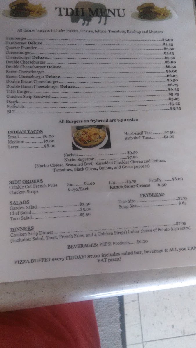 TDH Fast Foods menu board