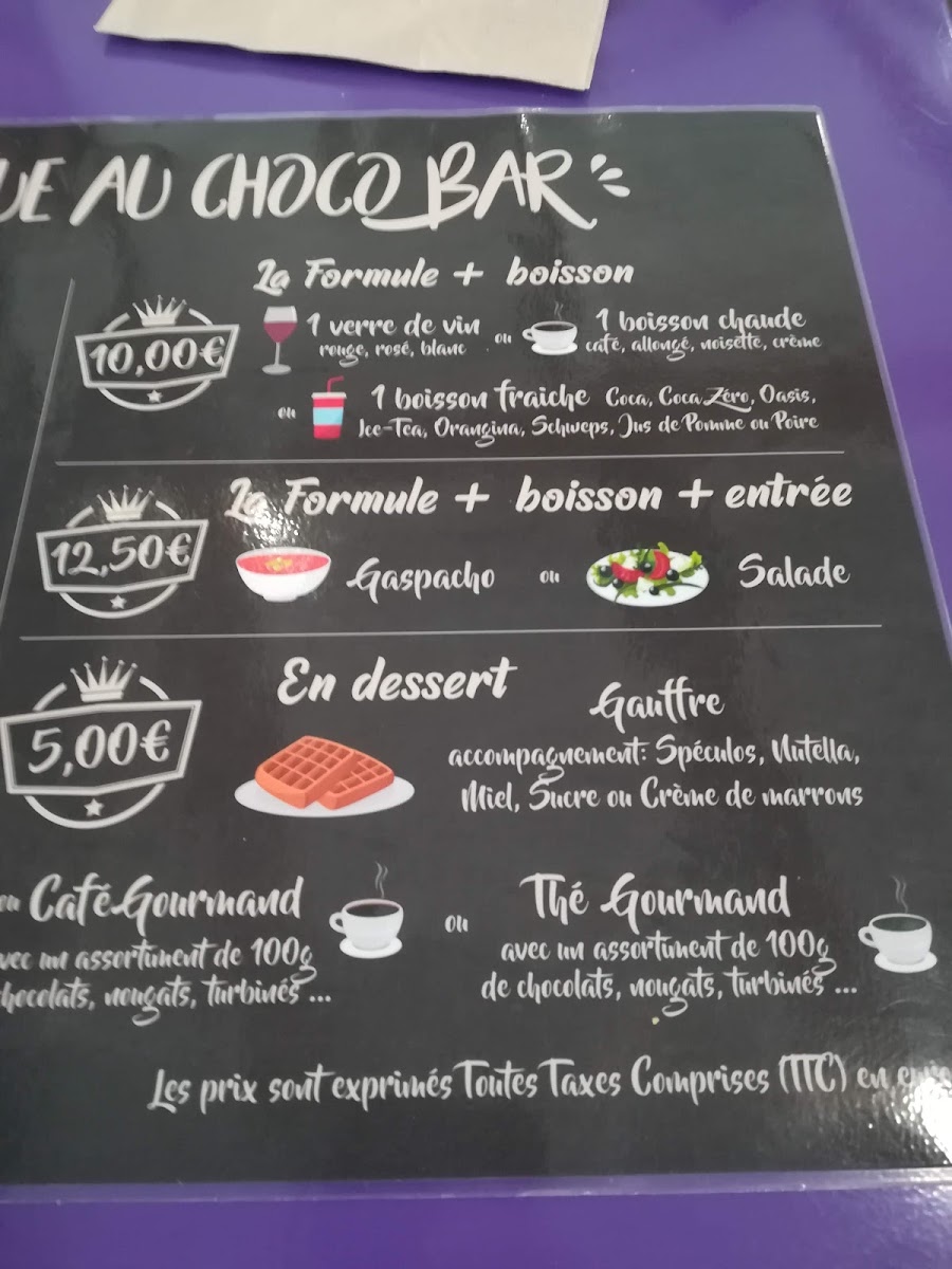 Choco Bar menu board