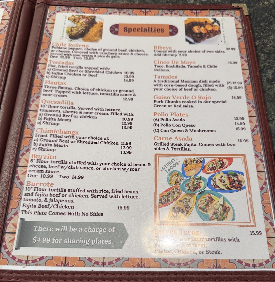 El Gusto Mexican Grill menu board