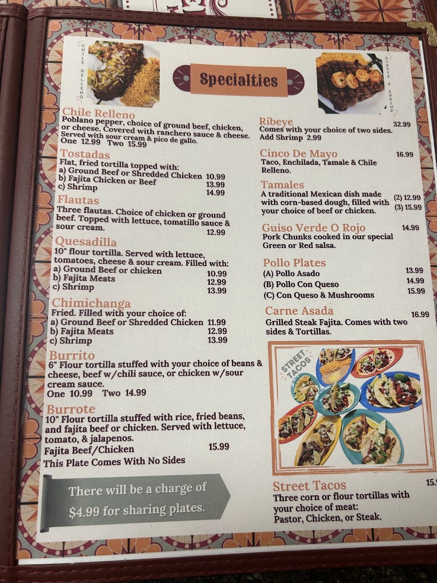 El Gusto Mexican Grill menu board