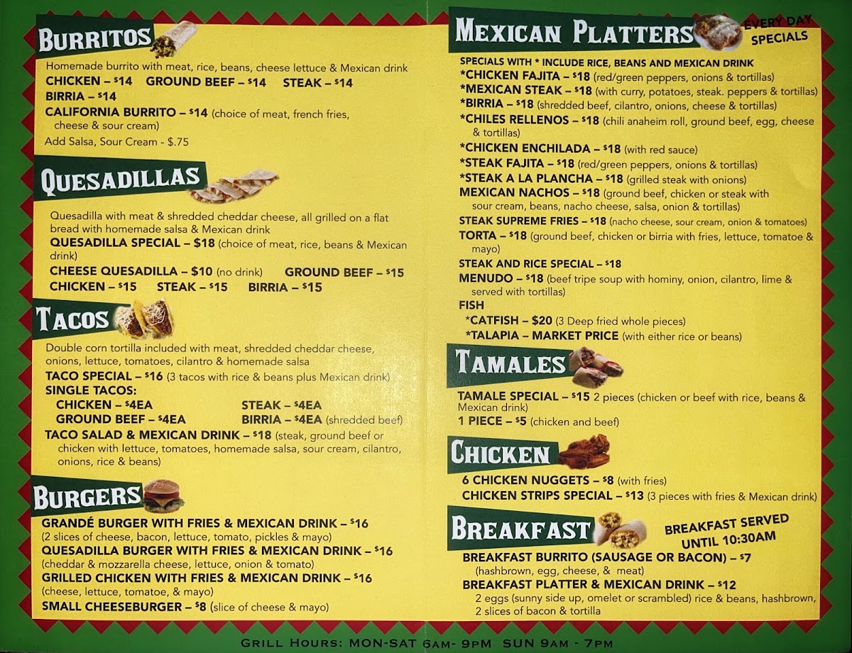Dakota Check Cashing & Service menu board