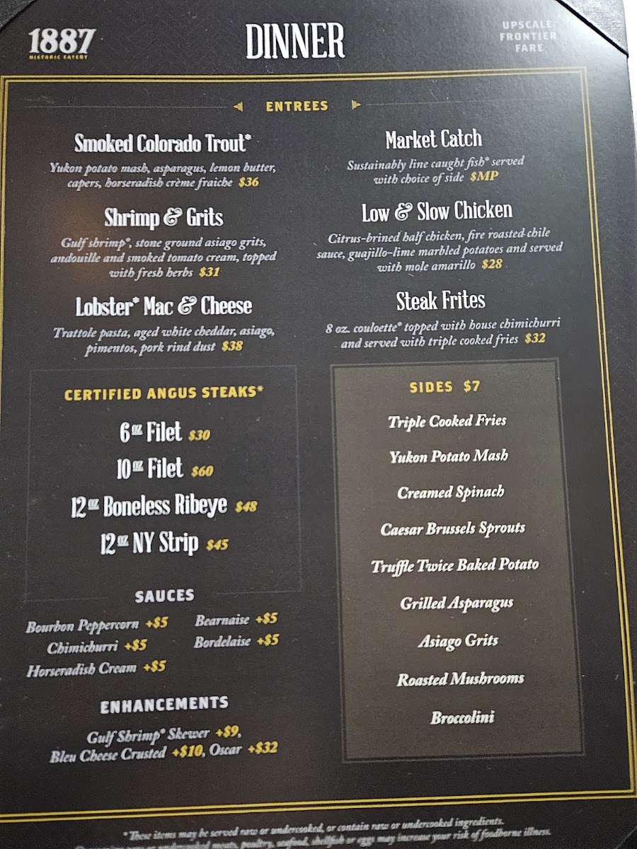 1887 Historic Eatery menu board
