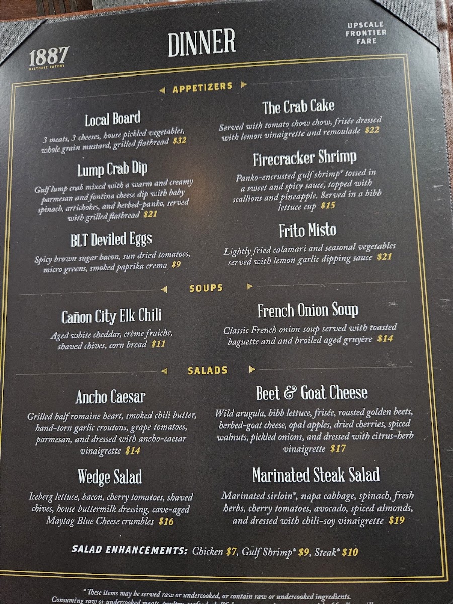 1887 Historic Eatery menu board