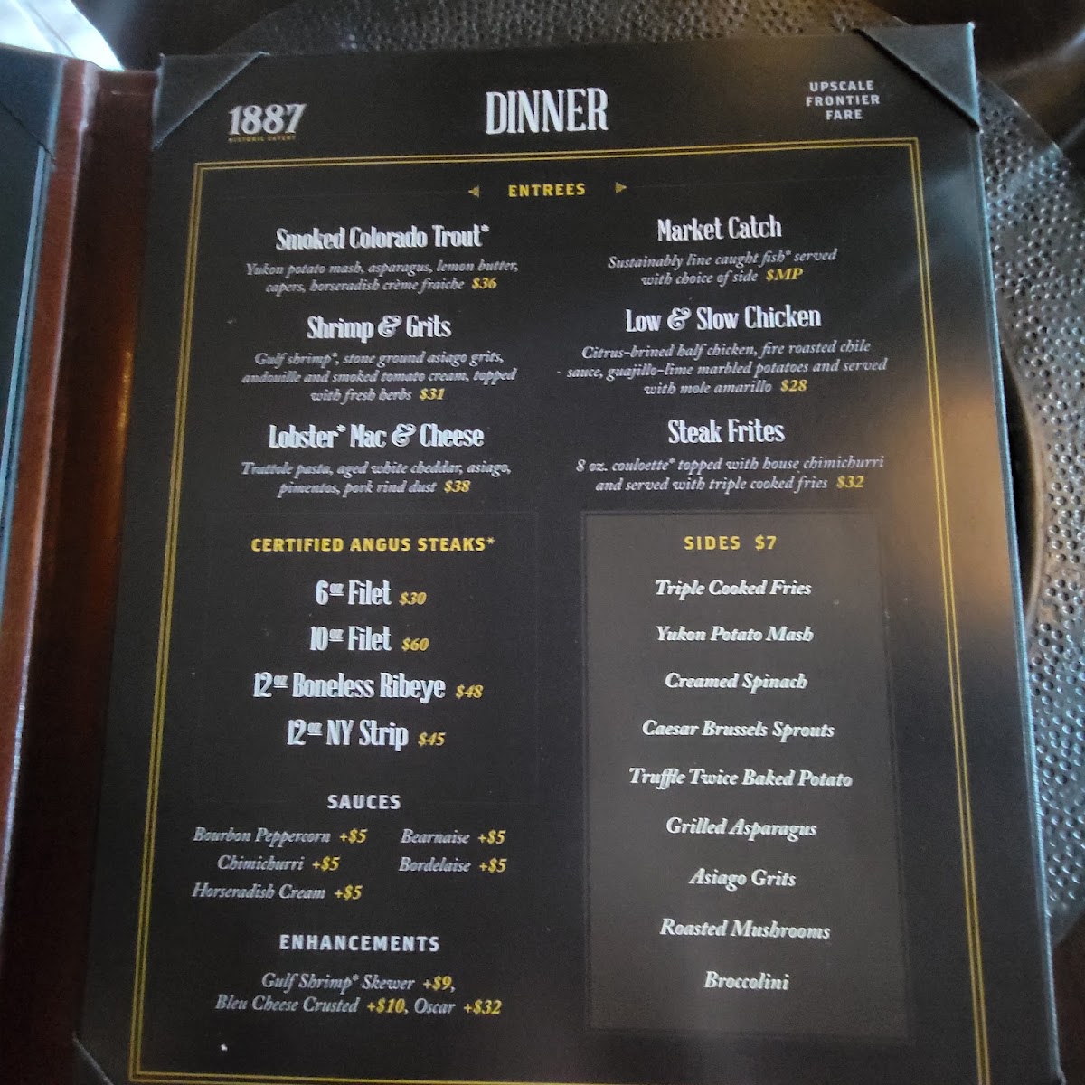 1887 Historic Eatery menu board
