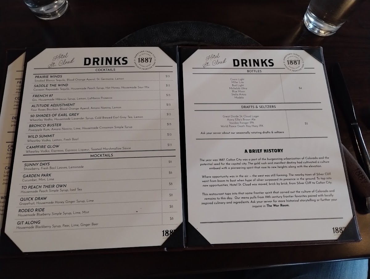 1887 Historic Eatery menu board