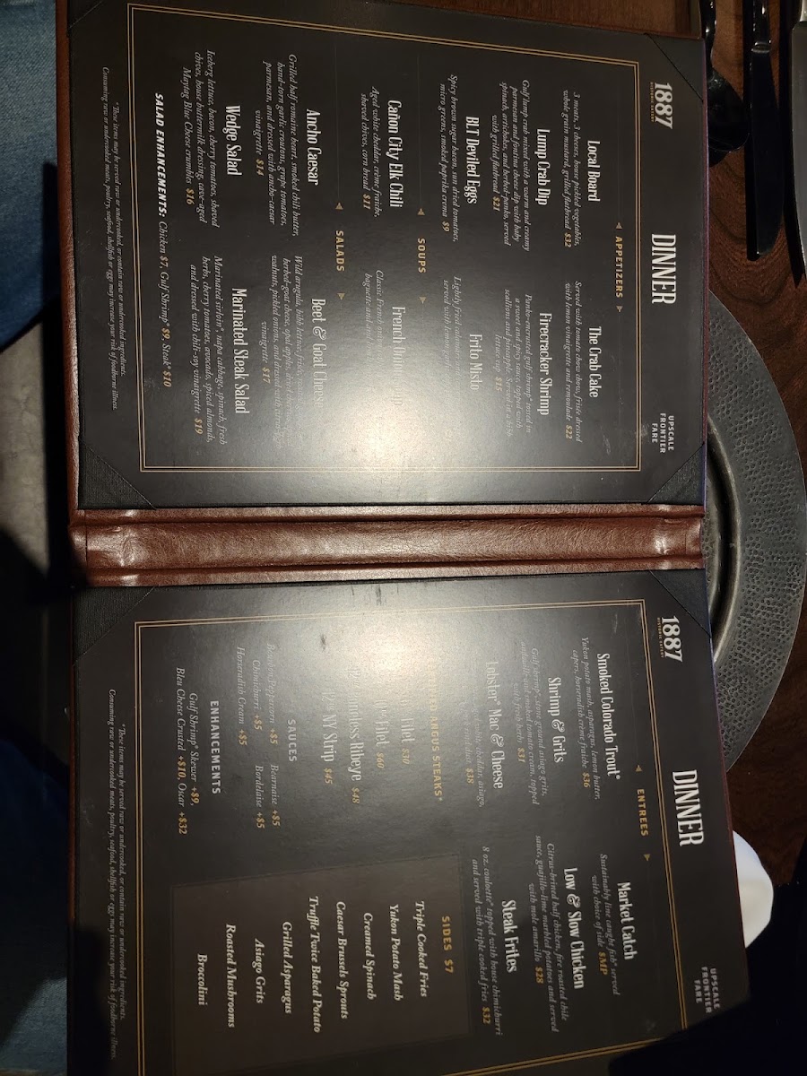 1887 Historic Eatery menu board