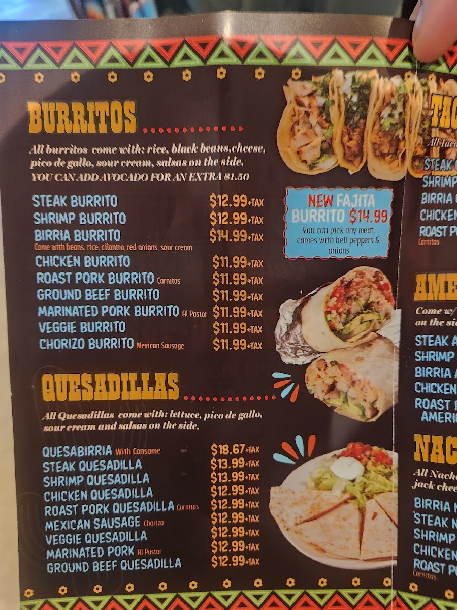 Tony Burritos California menu board