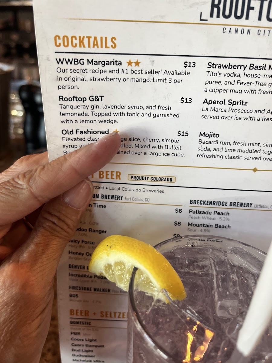Whitewater Rooftop Social menu board