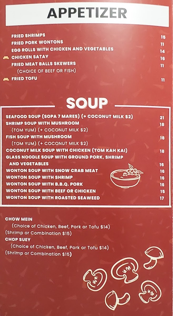 Vim Thai Restaurant menu board