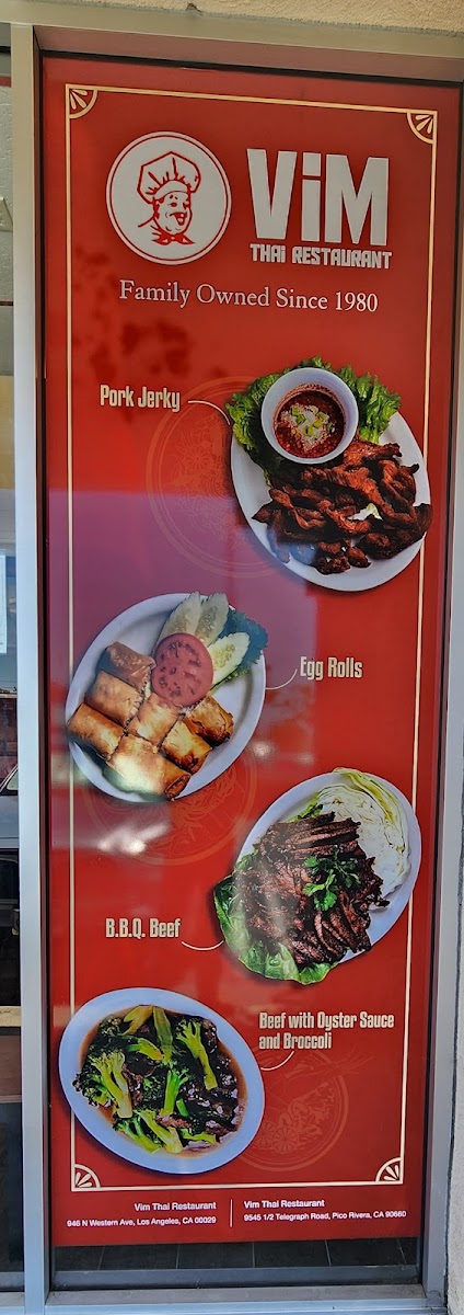 Vim Thai Restaurant menu board