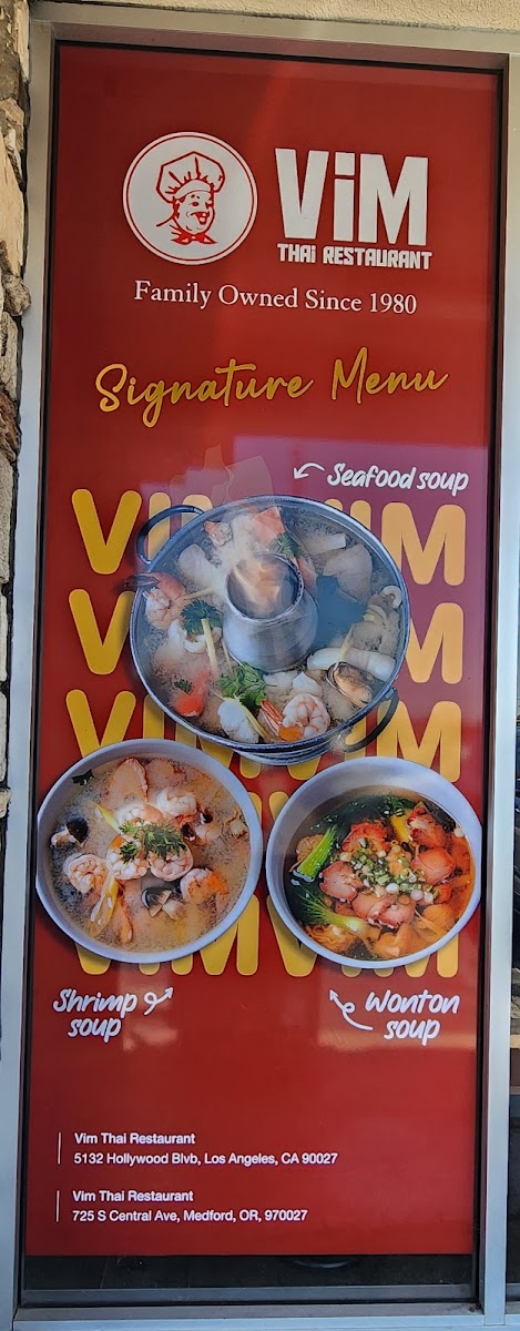 Vim Thai Restaurant menu board