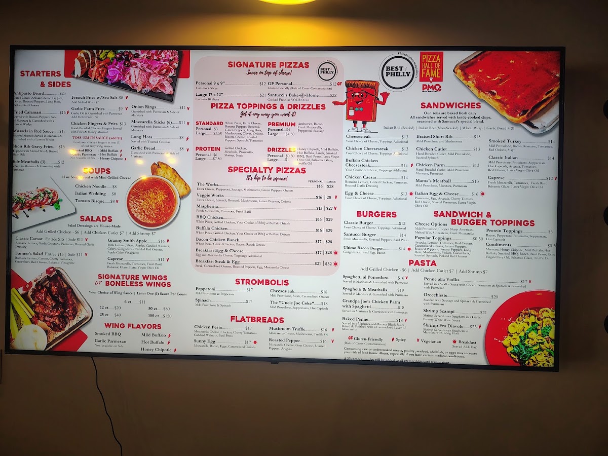 Santucci's Original Square Pizza menu board