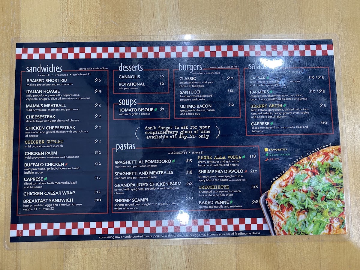 Santucci's Original Square Pizza menu board