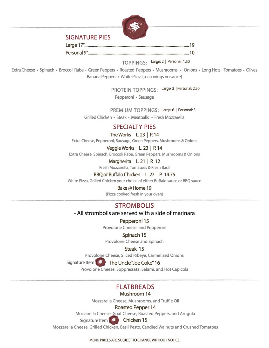 Santucci's Original Square Pizza menu board