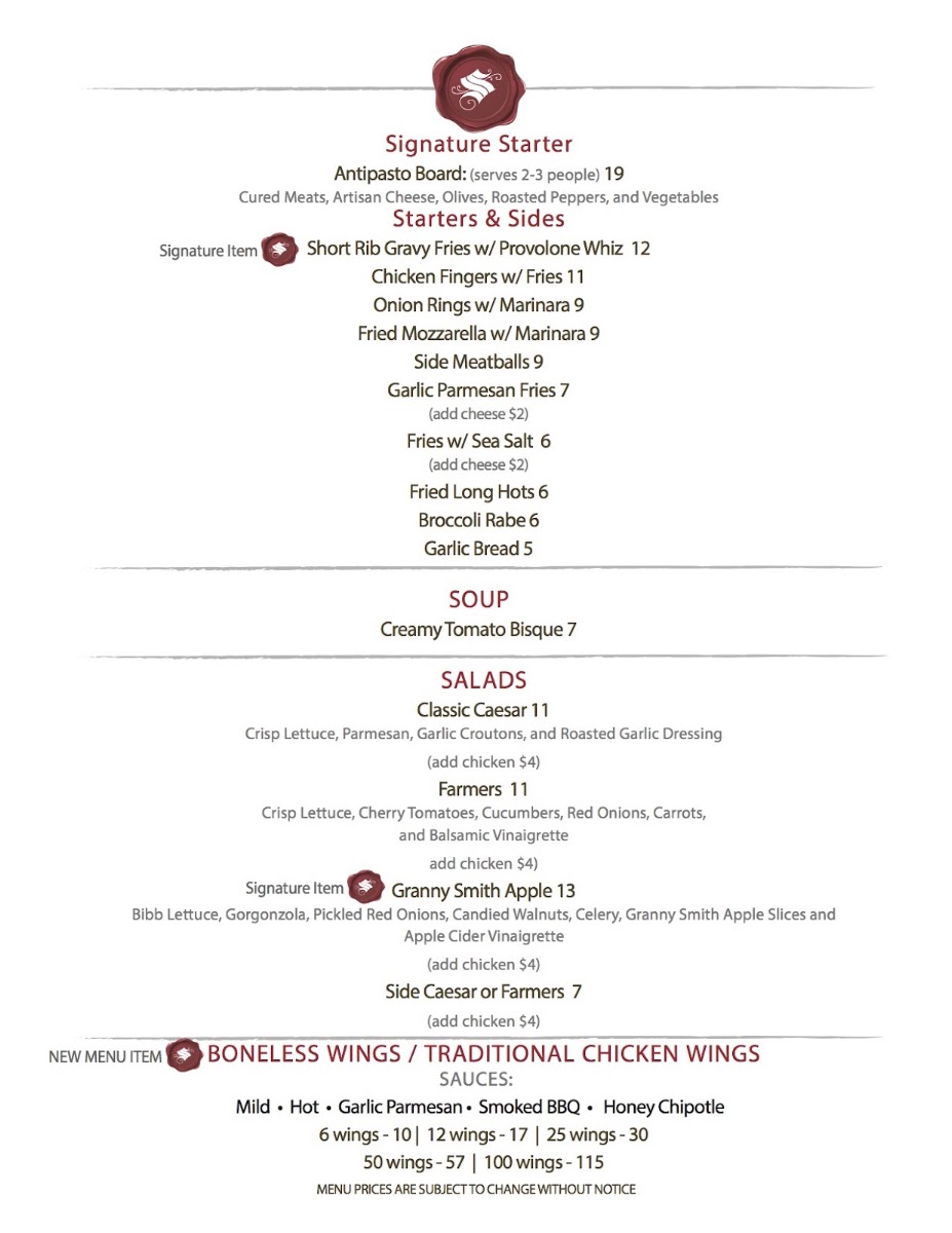 Santucci's Original Square Pizza menu board