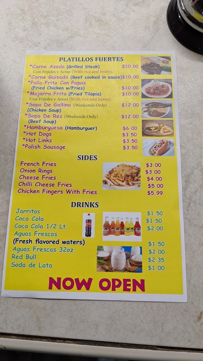 Tacos & Pupusas Gonzalez menu board