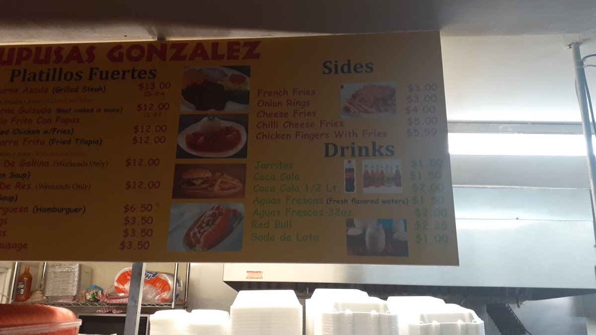 Tacos & Pupusas Gonzalez menu board