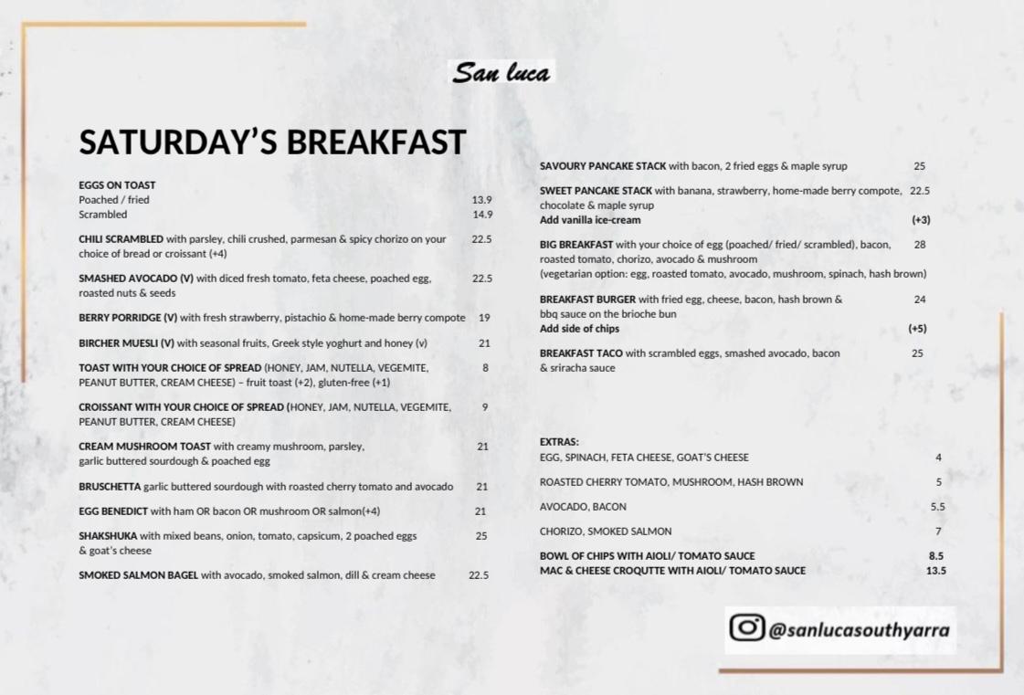 San Luca Cafe menu board