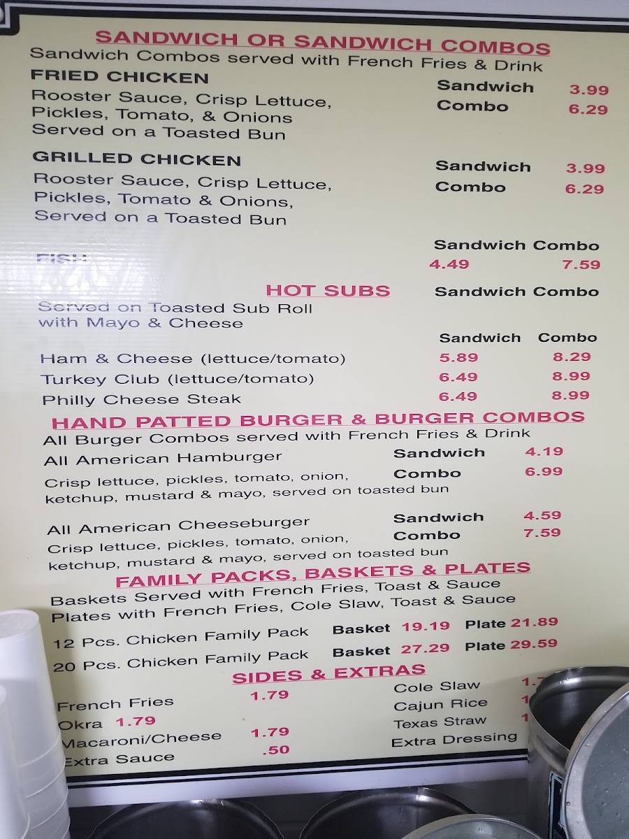 Chicken Stop Inc menu board