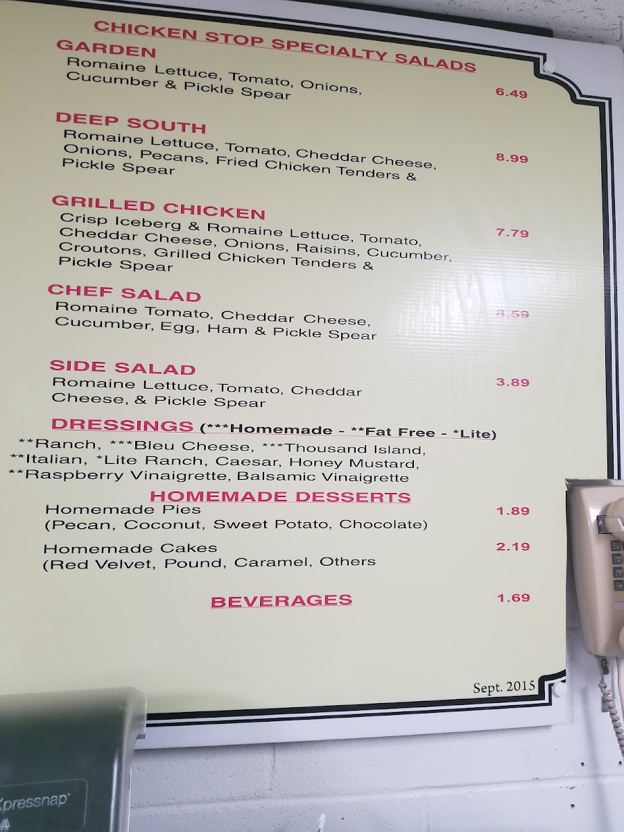 Chicken Stop Inc menu board