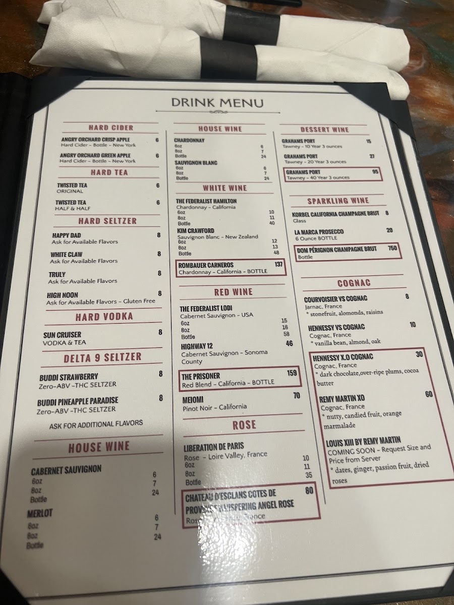 Sloppy Joes Bar & Grill menu board