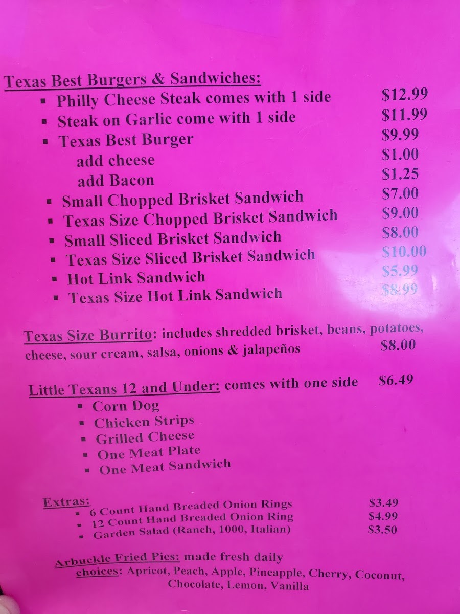 Texas Best Beef Jerky menu board