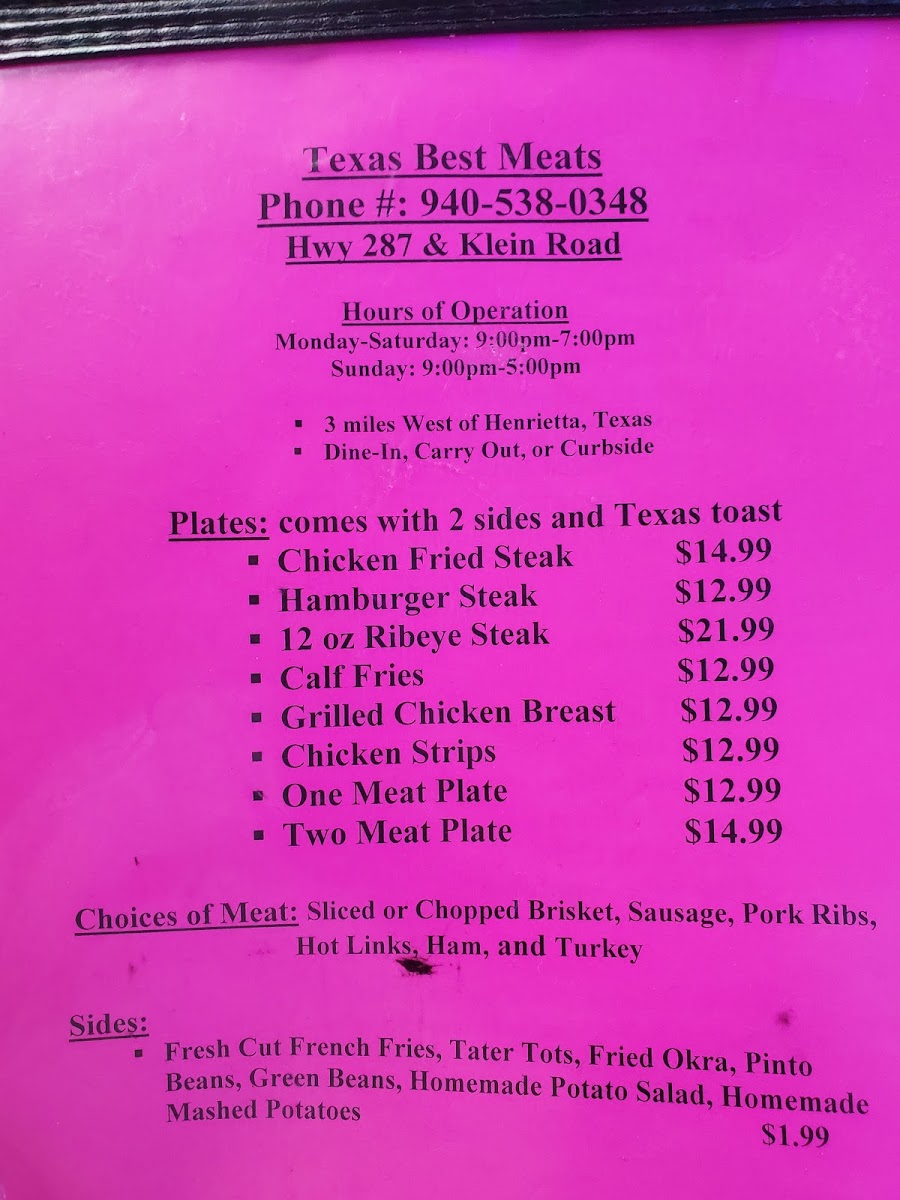 Texas Best Beef Jerky menu board