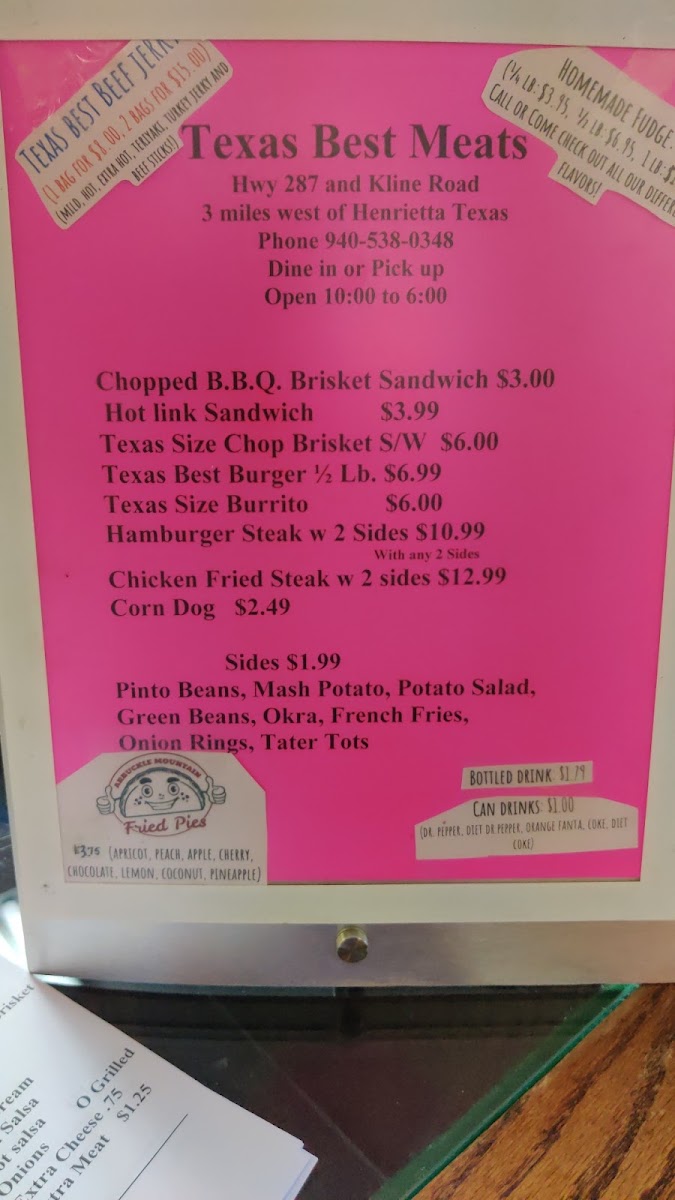 Texas Best Beef Jerky menu board
