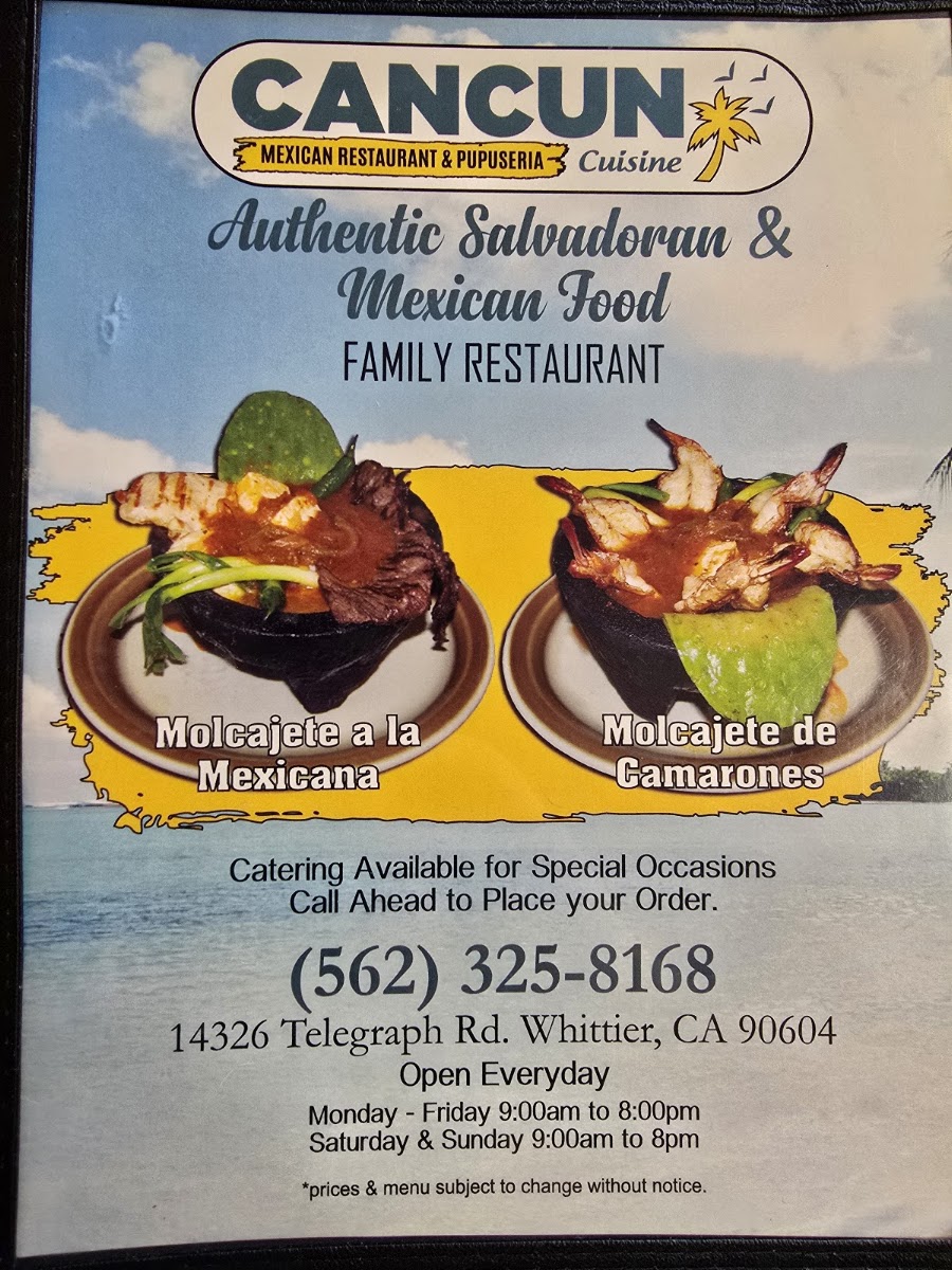 Cancun Mexican Cuisine menu board
