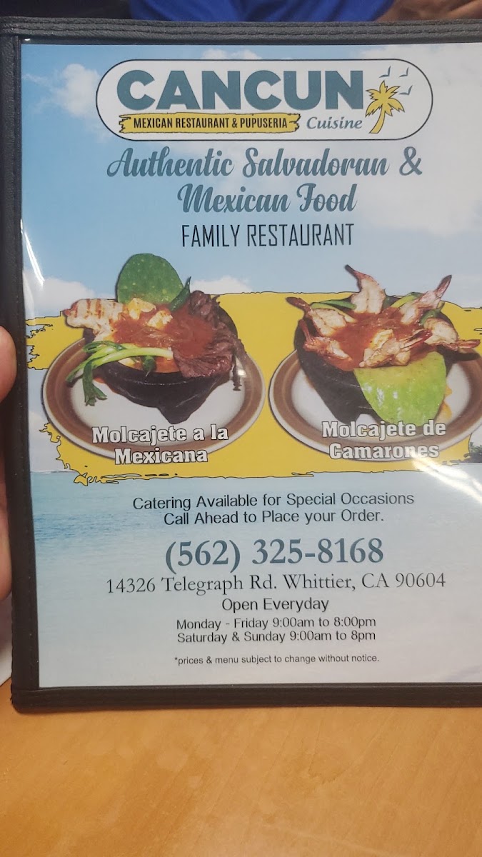Cancun Mexican Cuisine menu board