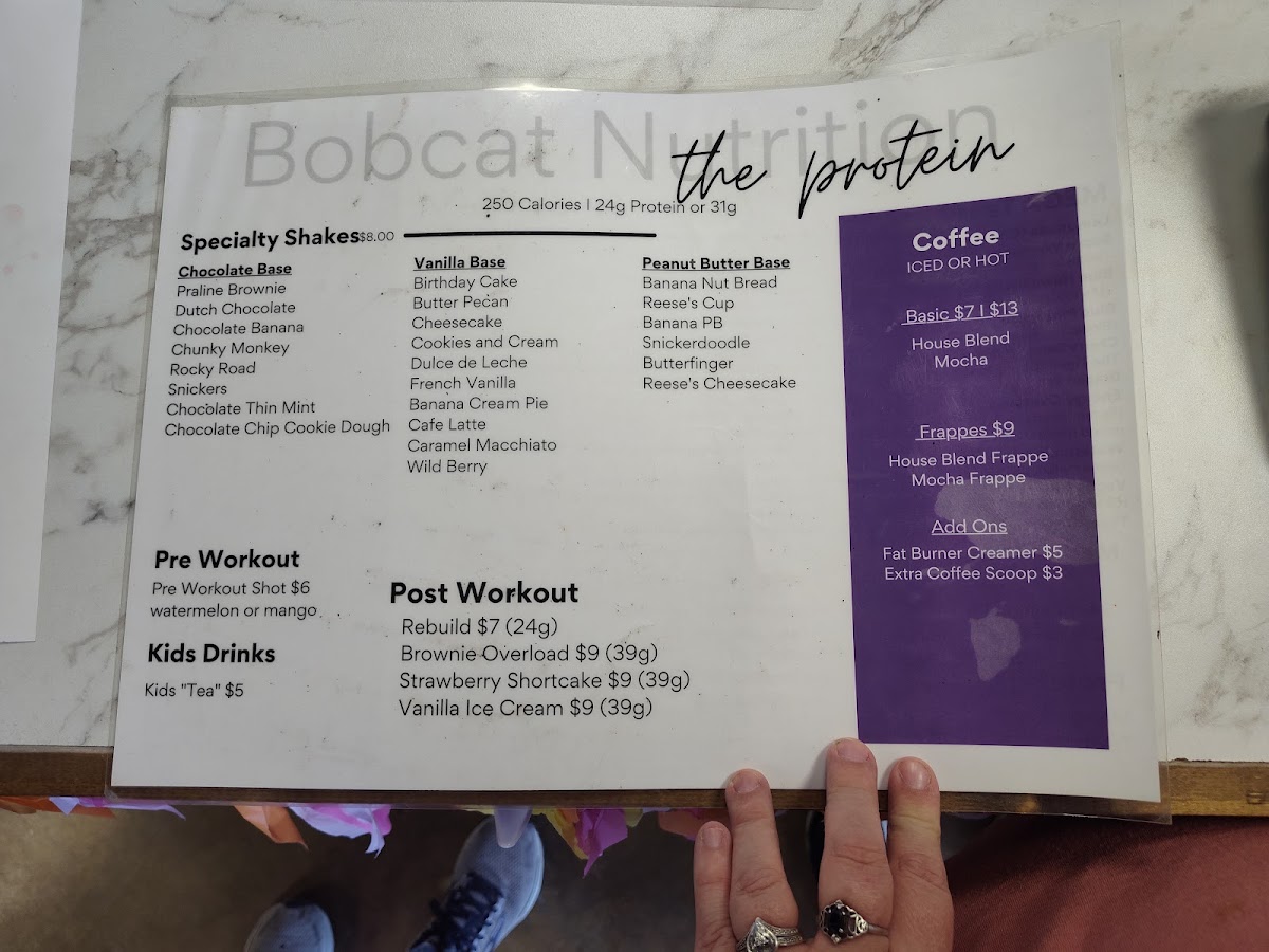 Bobcat Nutrition Hallsville, TX menu board