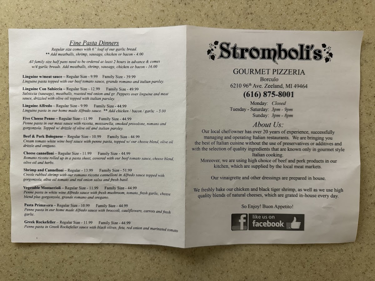 Stromboli's Express menu board