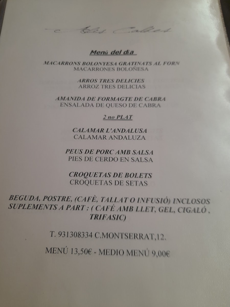Alis caldes menu board