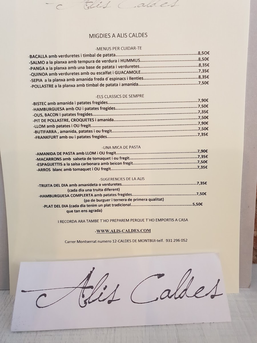 Alis caldes menu board