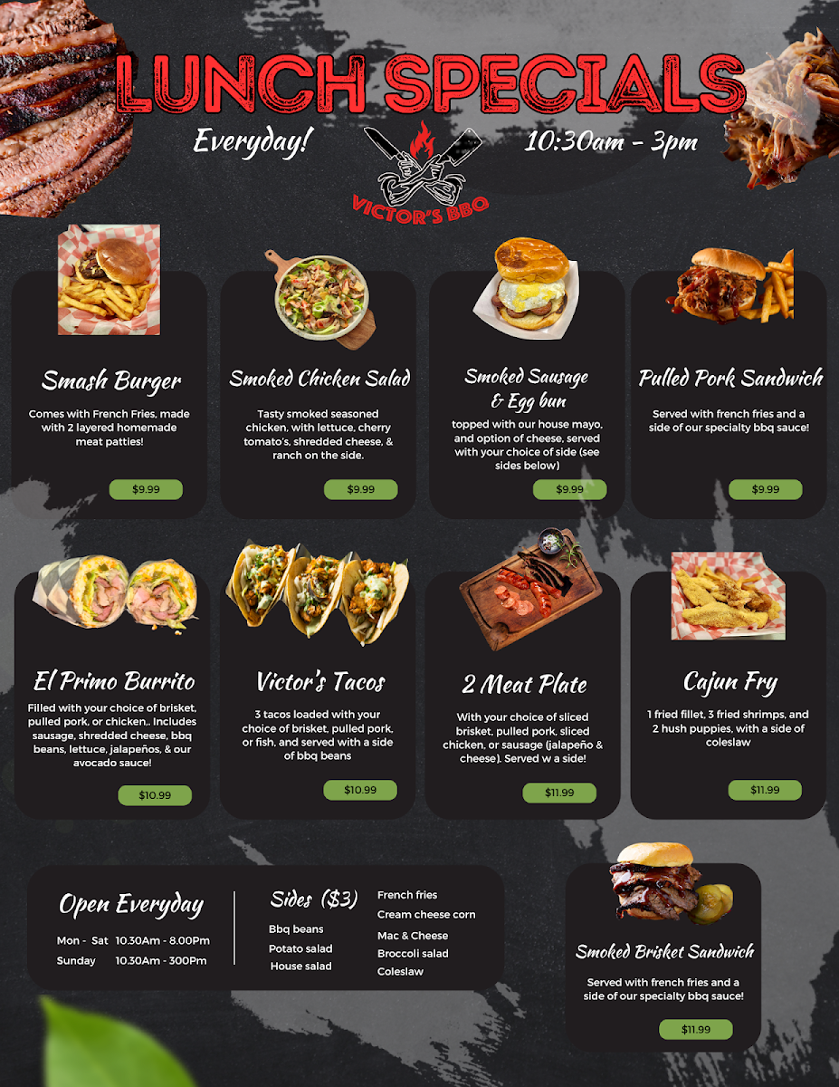 Victor's BBQ menu board