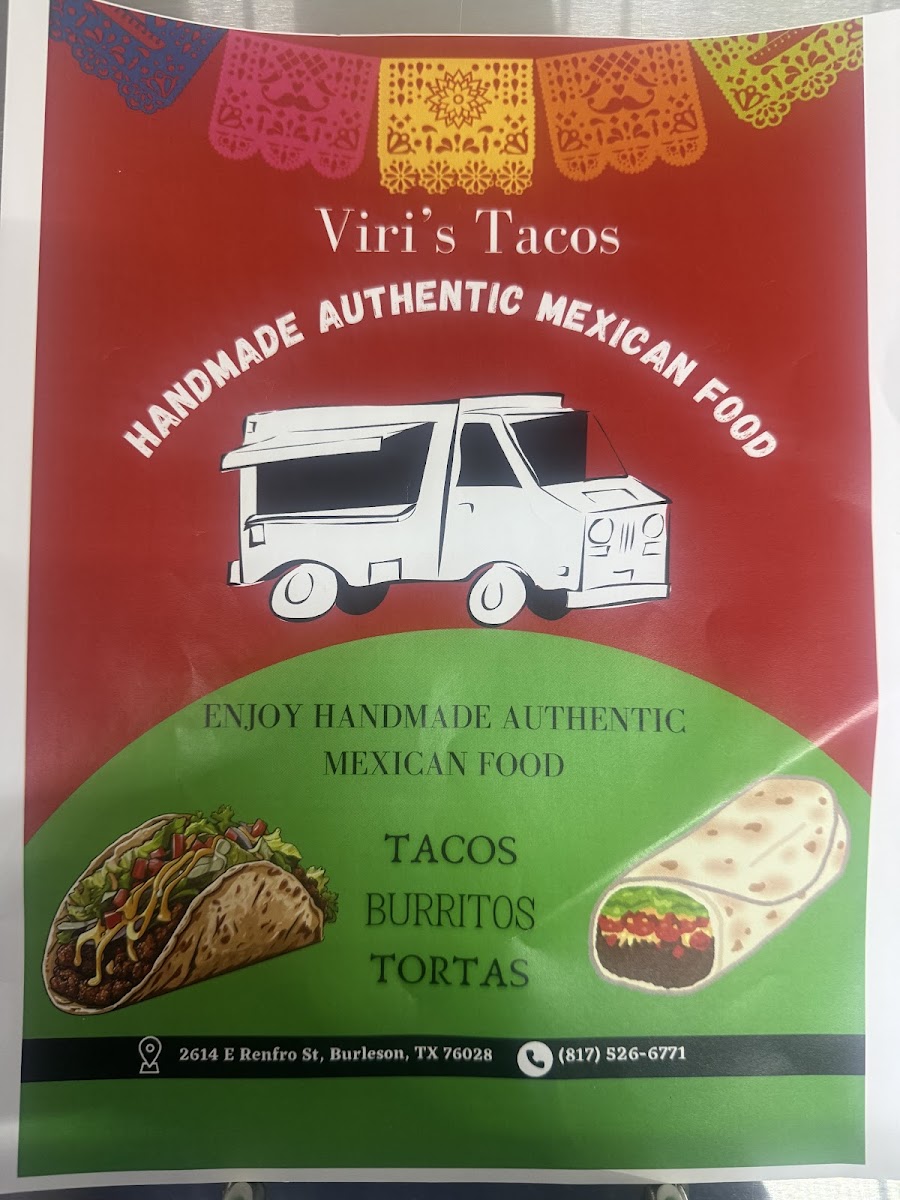 Viri’s Tacos menu board
