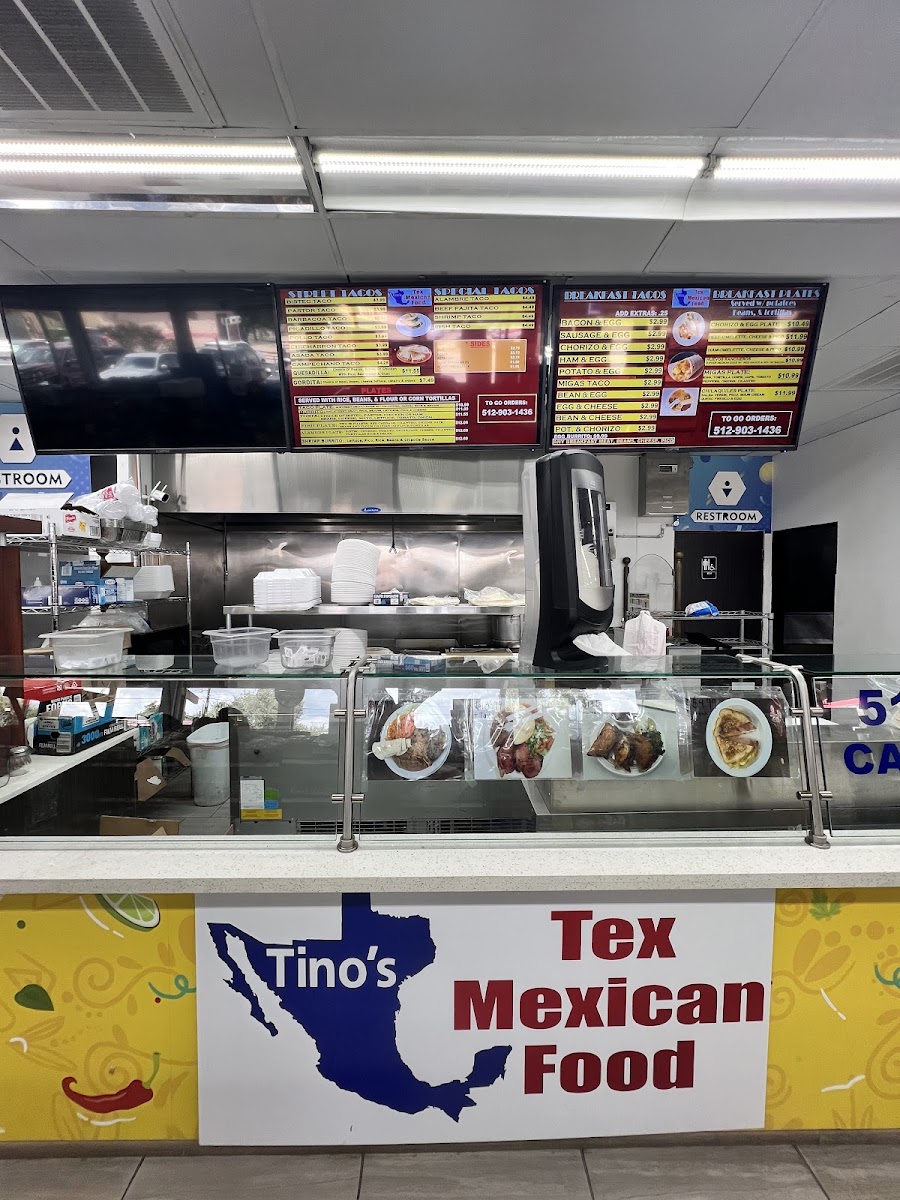 Tino's tex- Mexican food menu board