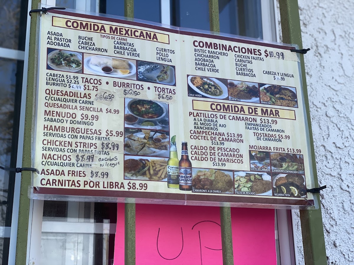 Tacos Ayala Restaurant menu board