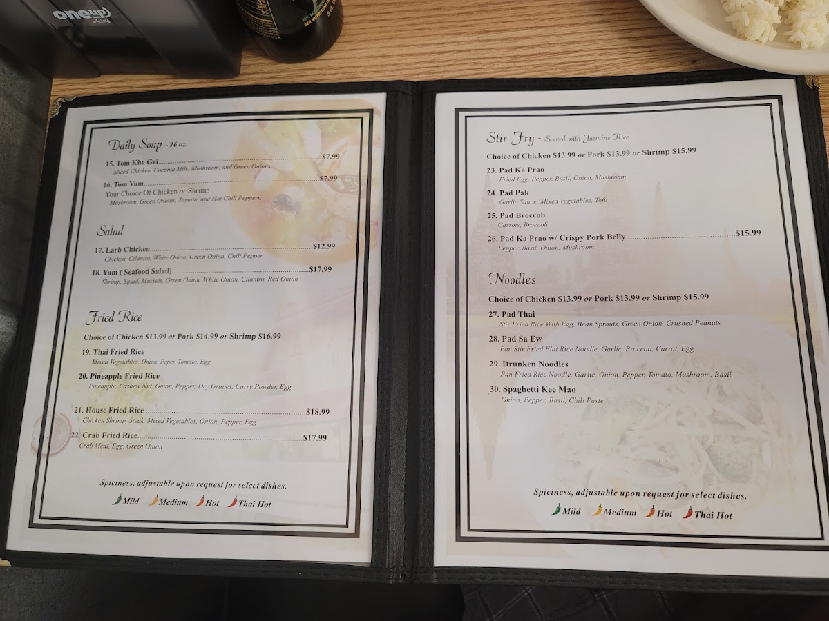 Thai Kitchen menu board