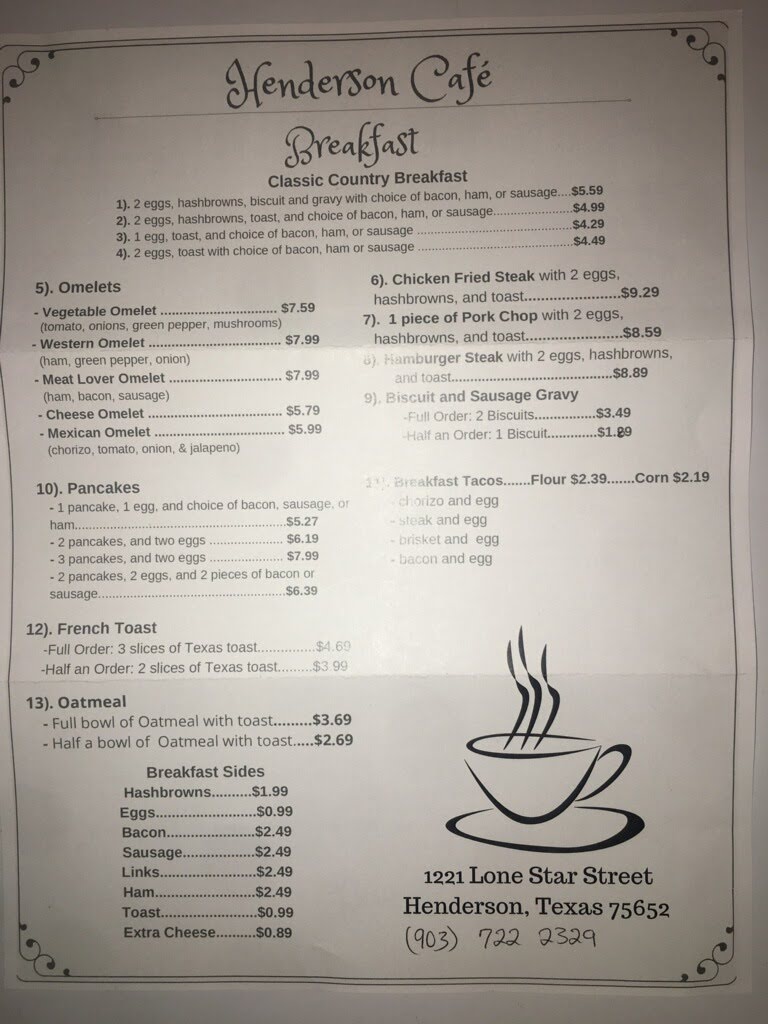 Henderson Cafe menu board