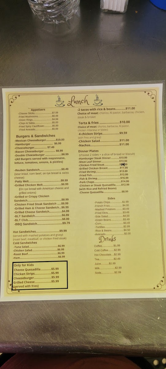 Henderson Cafe menu board