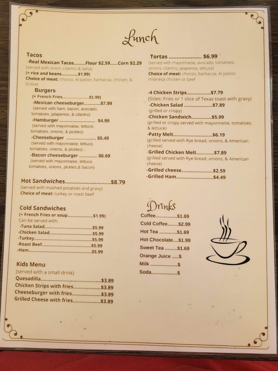 Henderson Cafe menu board